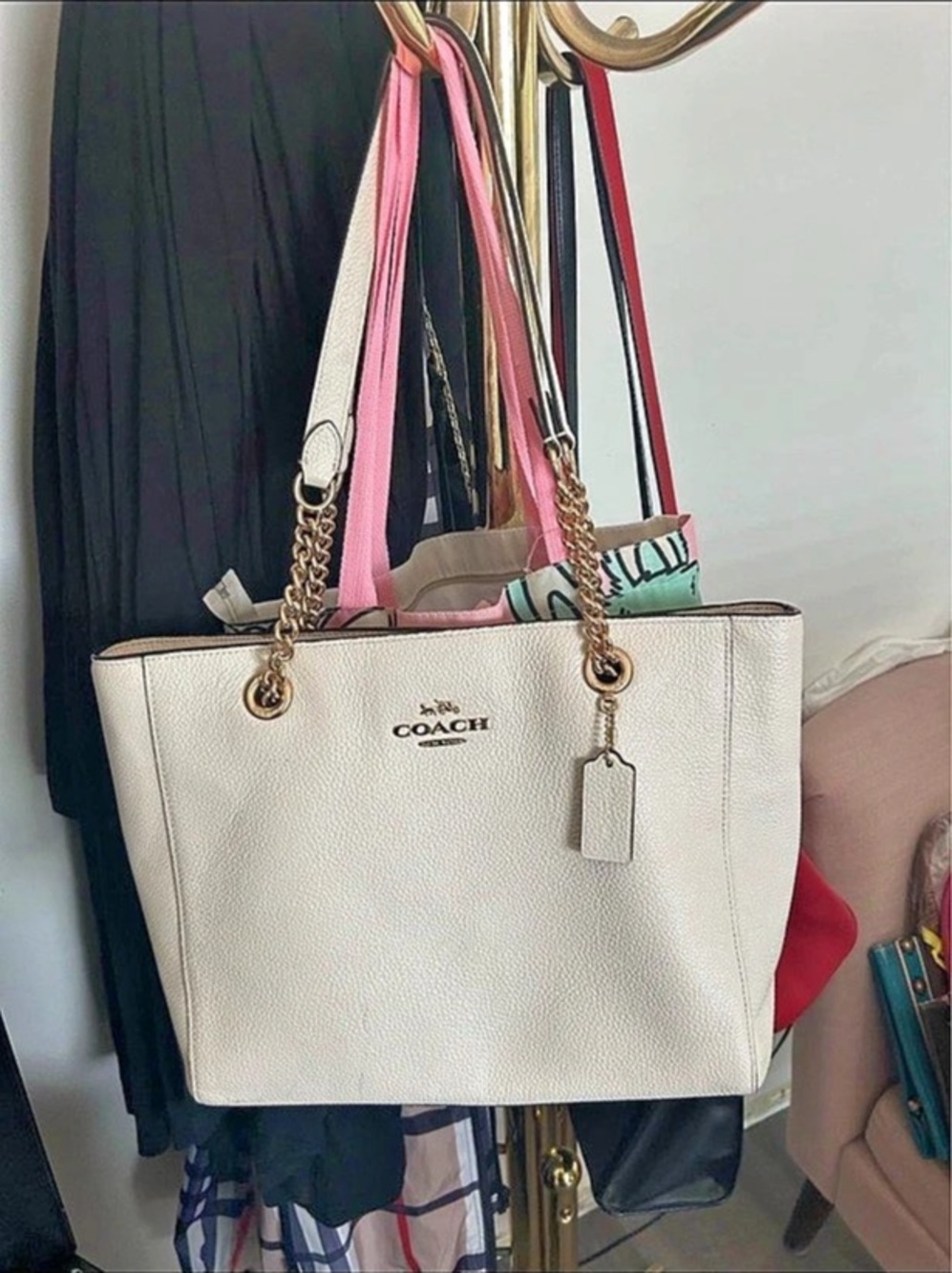 Coach Elle Chain Tote White